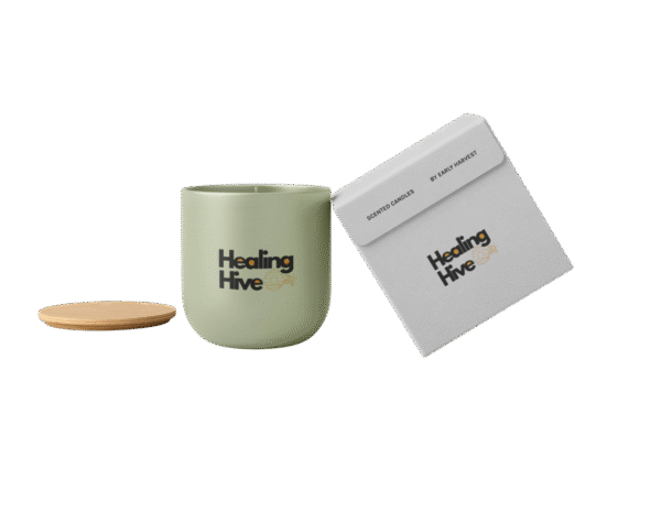 Natural candles with dried herbs and eco-friendly packaging